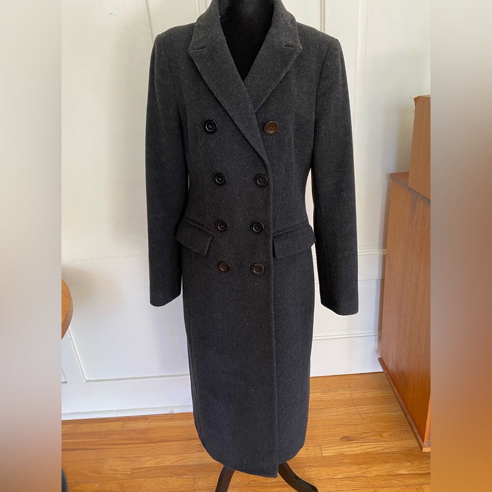 PLANET Dark Gray Wool and Cashmere blend Double Breasted Trench Coat. Size 6.
